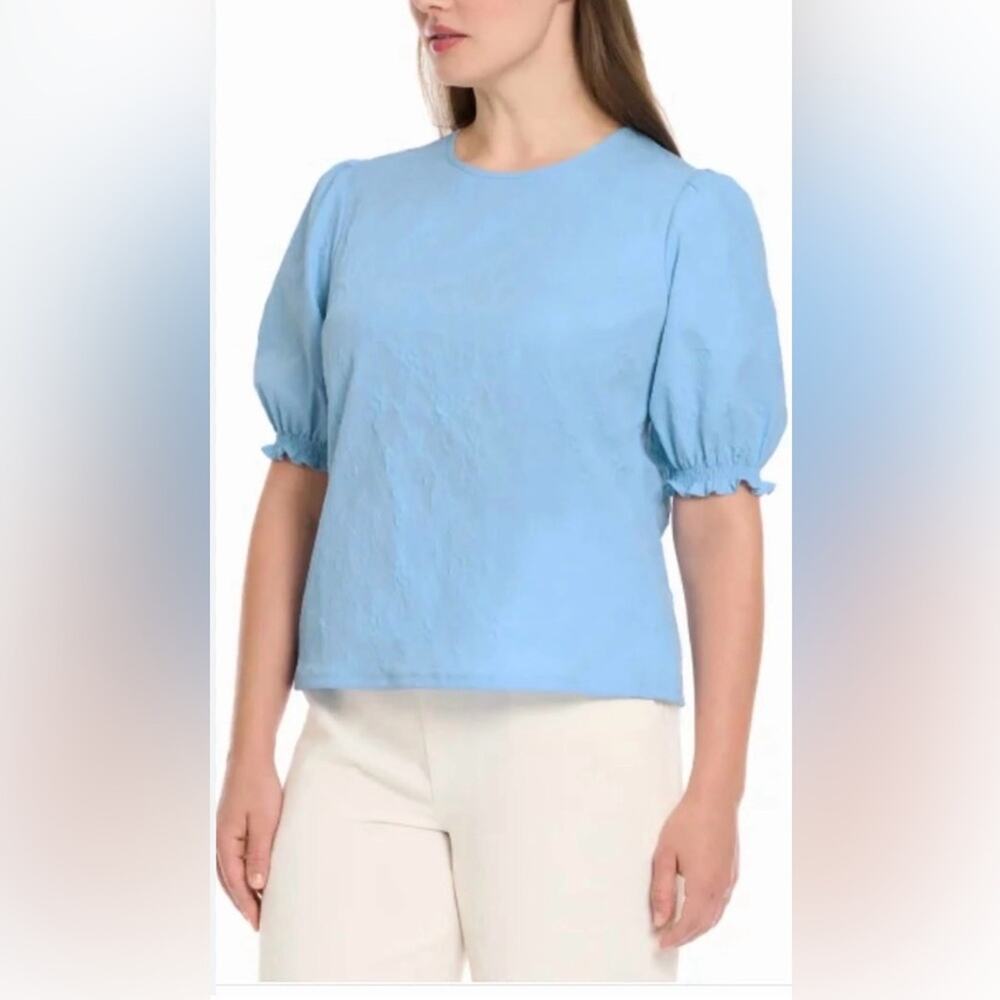 NWT Ted Baker Women’s Floral Textured Puff Sleeve Blouse Top, Size M, Color Blue